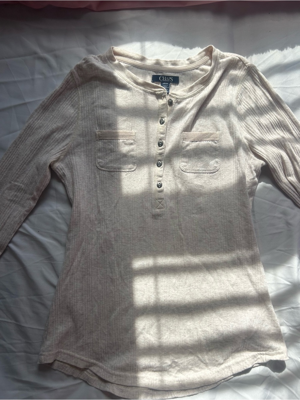 Chaps Women's Cream Ribbed Henley Shirt